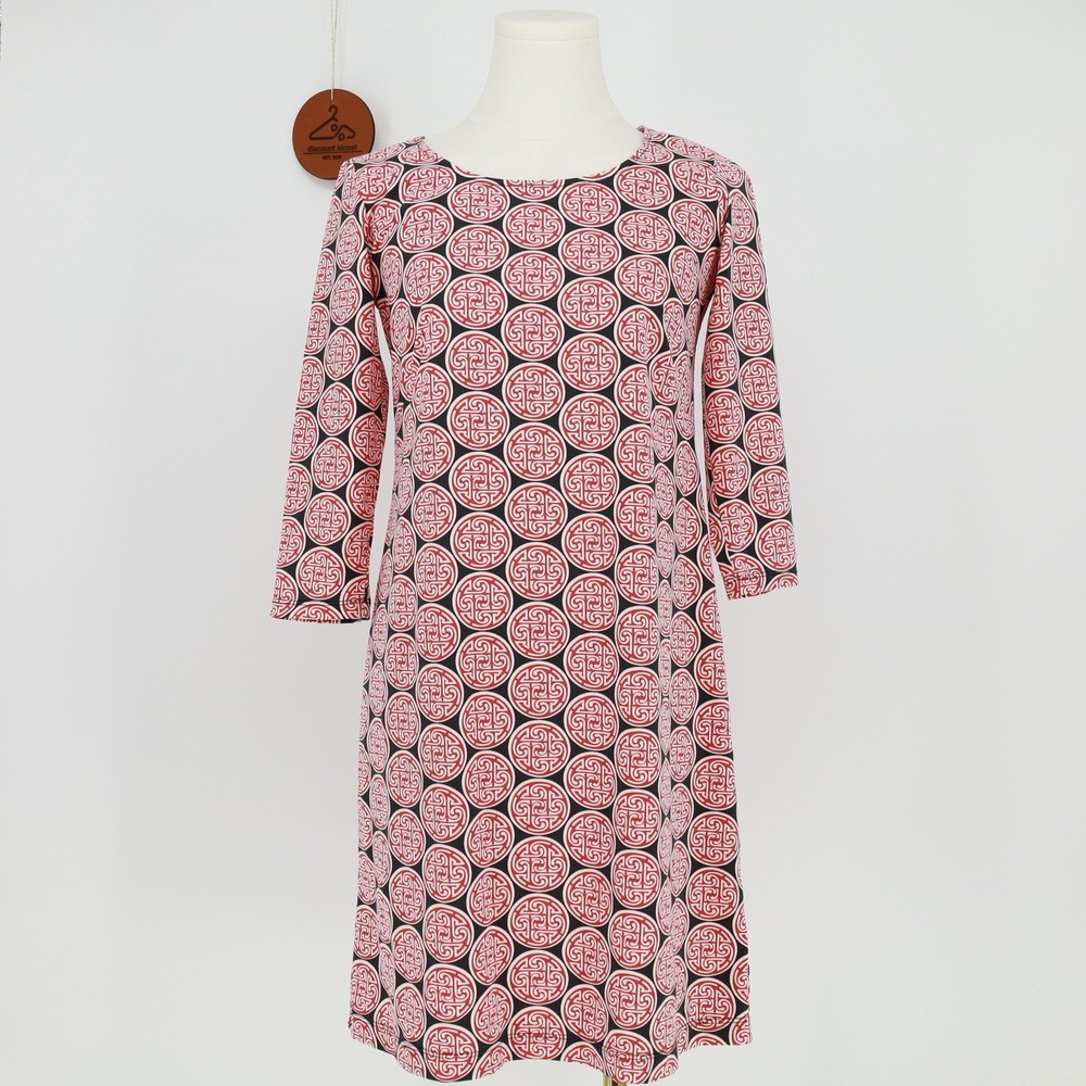 KATHERINE WAY Womens Geometric Print Crew Neck 3/4 Sleeve‎ Dress XS Made in USA